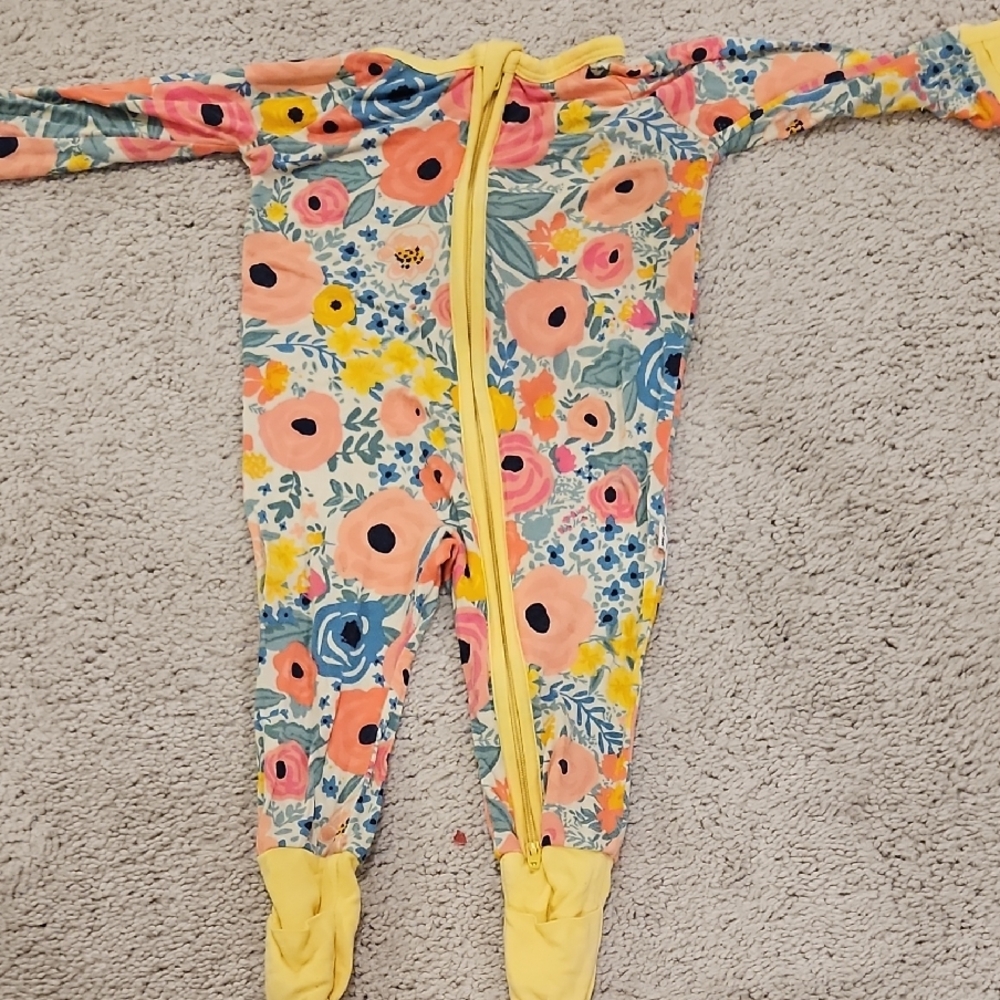 Little Sleepies Yellow and Pink Footies with Floral Design